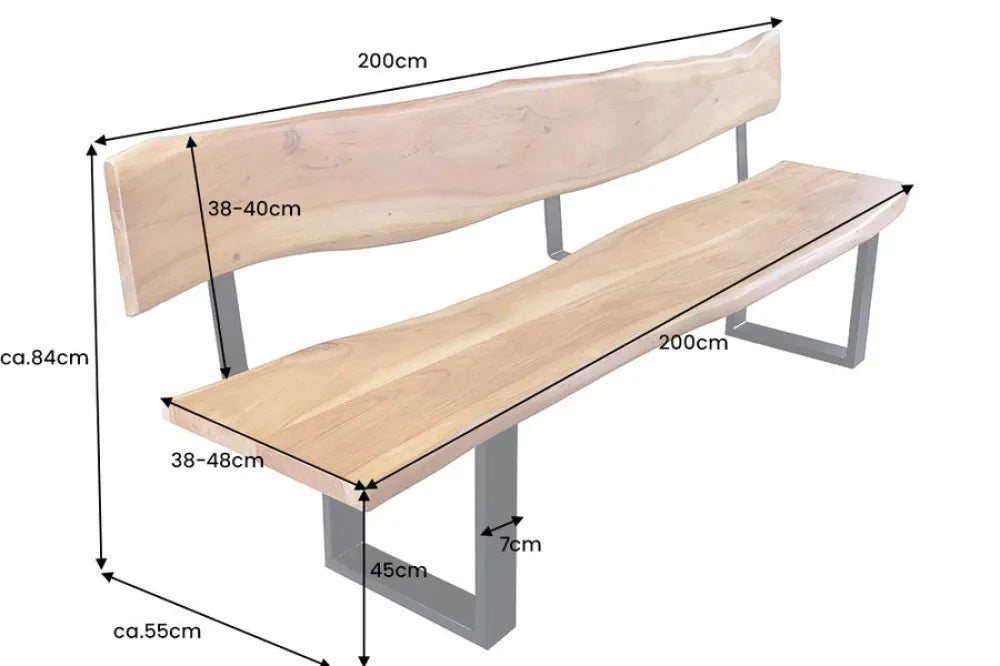 Banca din Metal Negru si Lemn de salcam Maro H82xL200cm Mammut