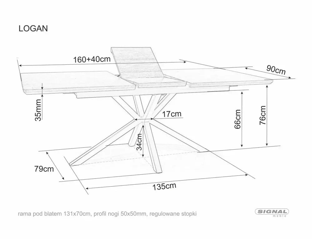Masa extensibila din MDF+Furnir Maro nuc si Metal Negru L160-200xH75cm Logan