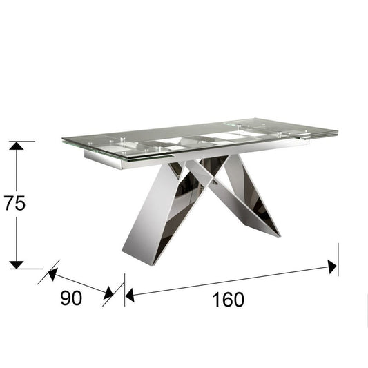 Masa extensibila dreptunghiulara din Sticla securizata Transparent/Argintiu de 6-8 persoane L160/220x90cm Mika