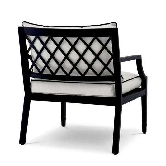 Fotoliu de exterior din Metal Negru si Stofa Alb H79xL68.5xA80cm Bella Vista Eichholtz