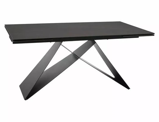 Masa Dreptunghiulara de 12 persoane din Sticla securizata+Ceramica Maro ossido bruno si Metal Negru mat L160-240xH77cm Westin