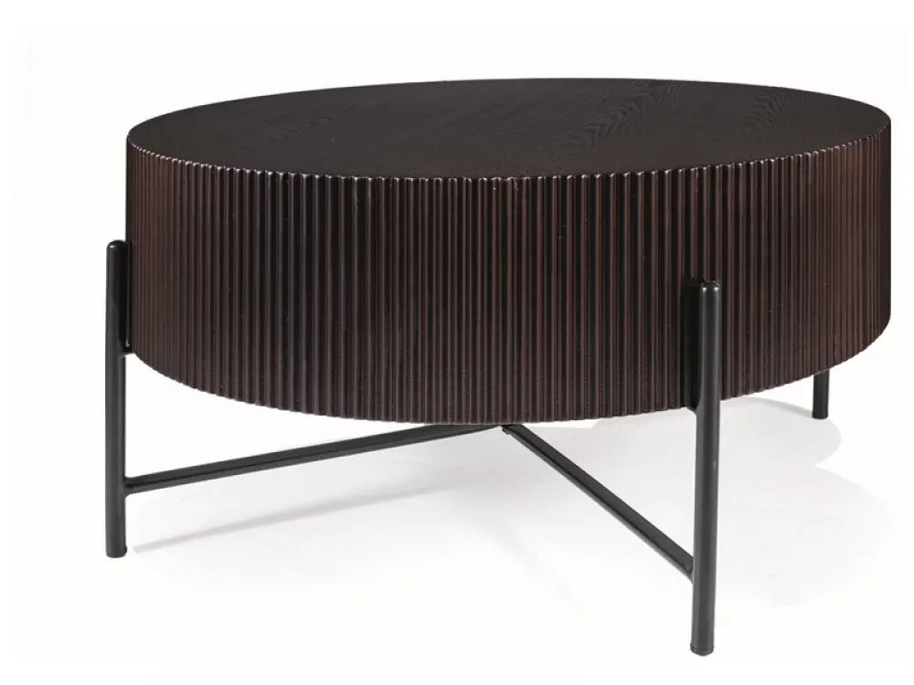 Masuta de cafea Rotunda din MDF/Furnir Maro inchis si Metal Negru D80xH40cm Tuca