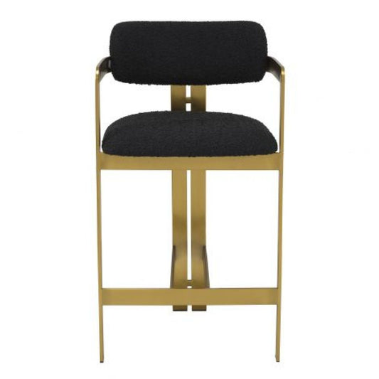 Scaun de insula tapitat cu Boucle Negru cu picioare din Metal Auriu H97xL53xA45cm Donato