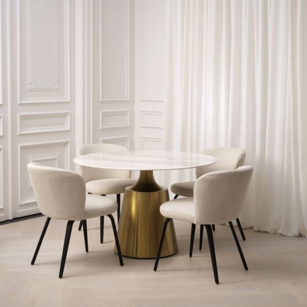 Masa Rotunda Nathan Eichholtz din Marmura si Otel inoxidabil Alb/Alama de 4 persoane D120xH77cm