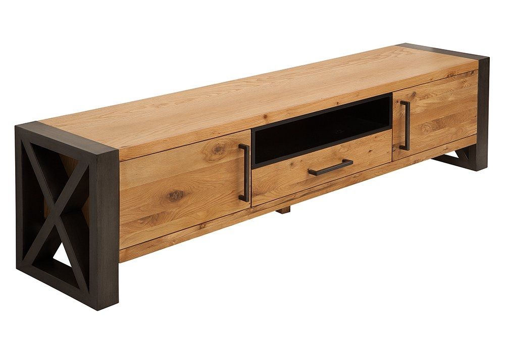Comoda TV din Lemn masiv de stejar si Metal Maro/ Negru Thor L200xH50cm