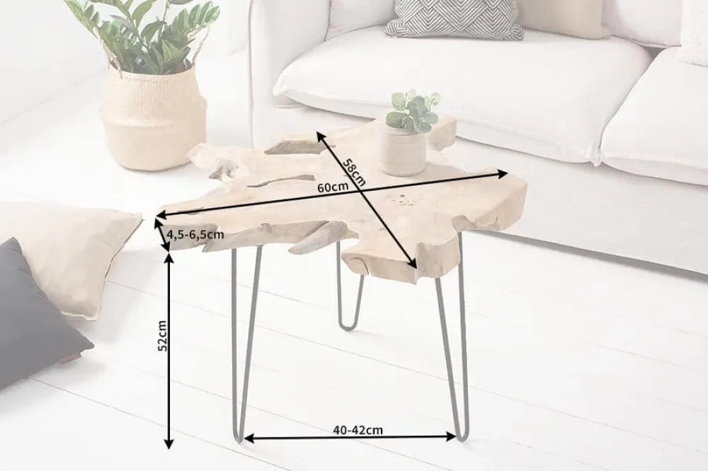 Masuta de cafea din Lemn de tec Maro si Metal Negru L60xH52cm Wild