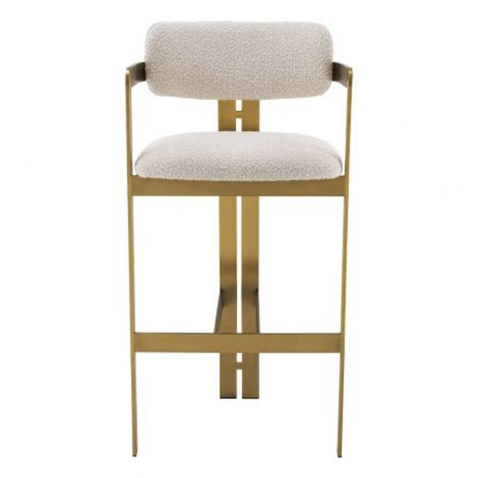 Scaun de bar tapitat cu Boucle Crem cu picioare din Metal Auriu H107xL53xA45cm Donato