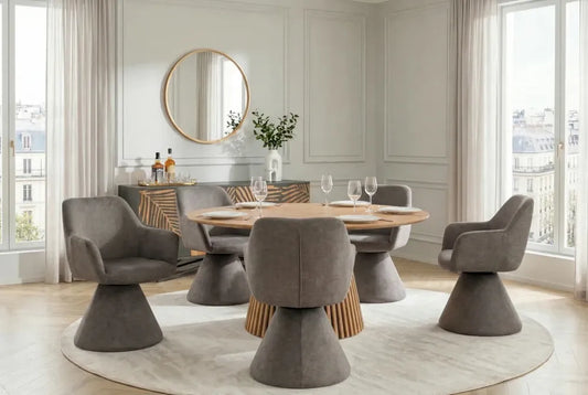Scaun pivotant din Catifea Gri Stone si Metal/Lemn Hx79Lx61xA62cm Ambiento