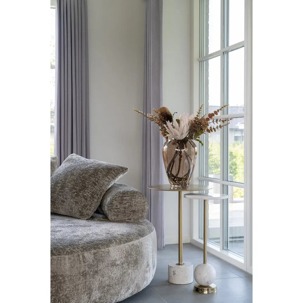 Canapea rotunda tapitata cu Chenille bej 160xH60cm Cairo