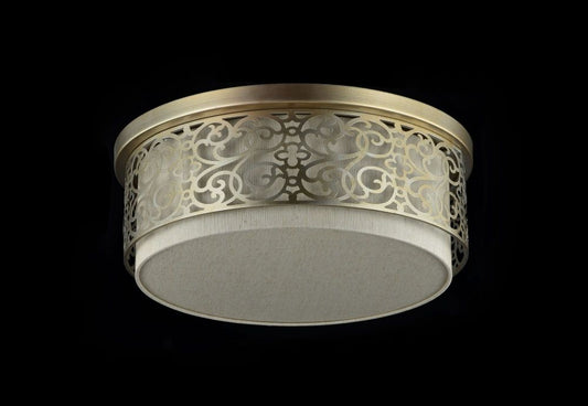 Plafoniera Rotunda din Textil si Metal Bej/Auriu Venera D50xH25cm
