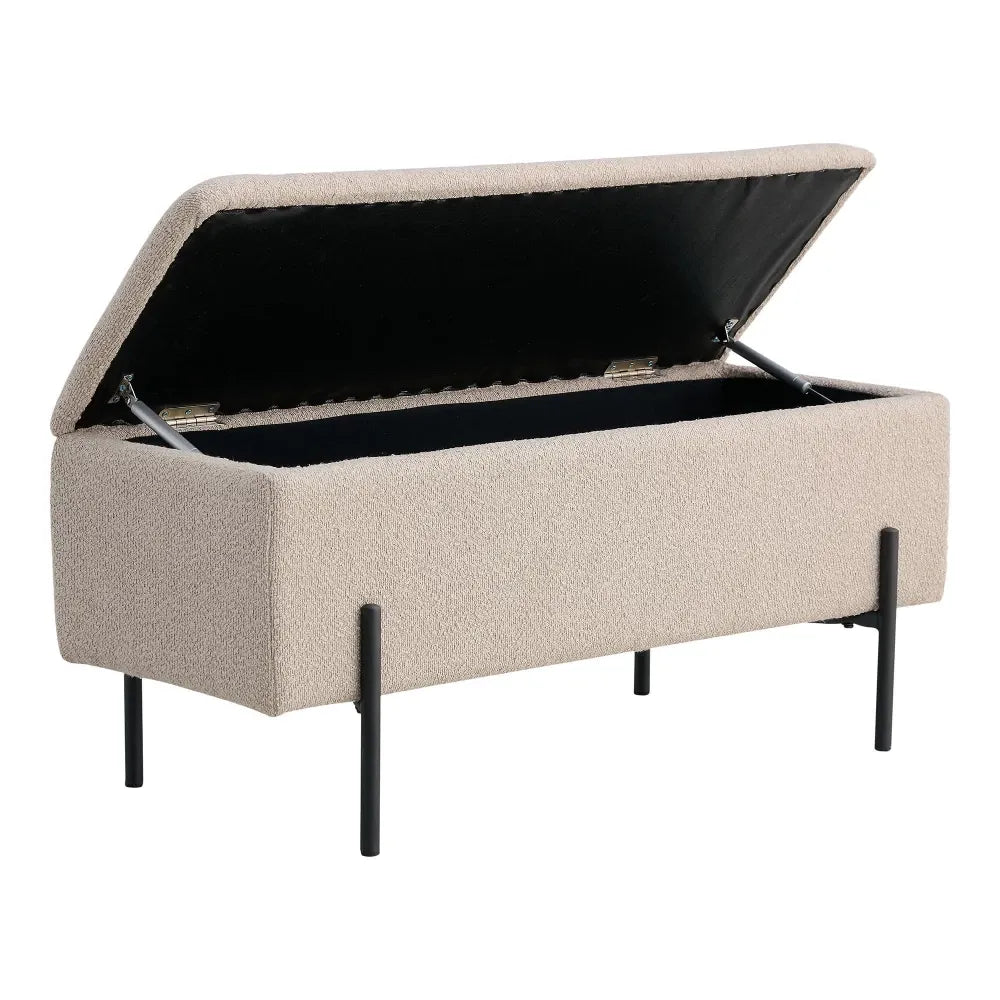 Bancheta din Metal Negru si Stofa boucle Bej H43xL95cm Watford