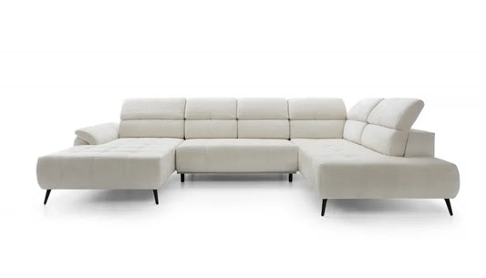 Coltar extensibil electric In forma de U tapitat cu Chenille Aphrodite Crem cu lada depozitare Genova III