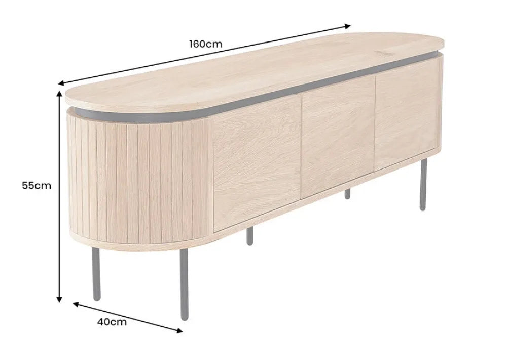 Comoda TV din MDF/Furnir de stejar Maro si Metal Negru L160xH55cm ATELIER