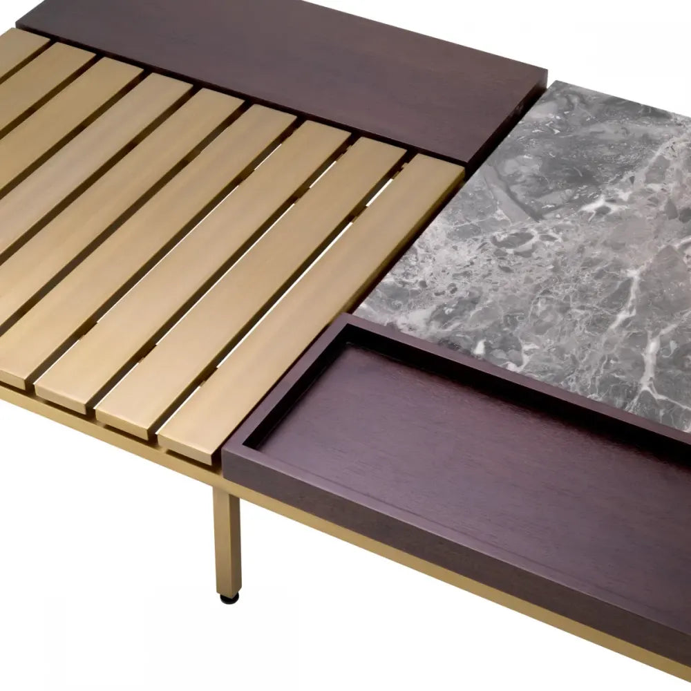 Masuta de cafea Dreptunghiulara din Otel inoxidabil Alama si Marmura/Furnir de stejar Gri/Maro L169.5xl99.5cm Forma Eichholtz