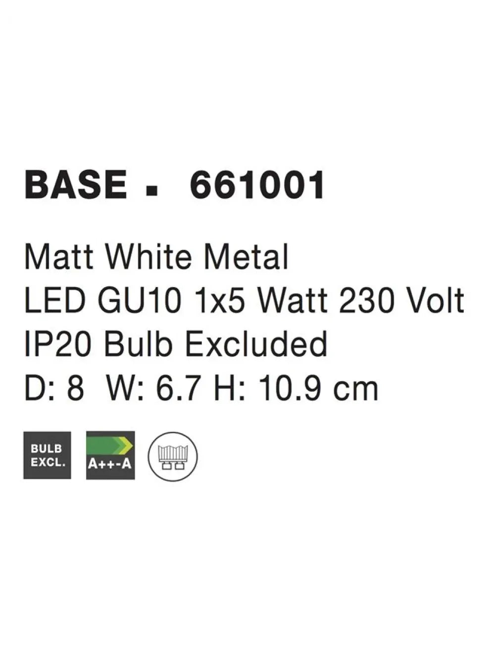 Aplica de perete din Metal Alb H10.9xL8cm IP20 BASE