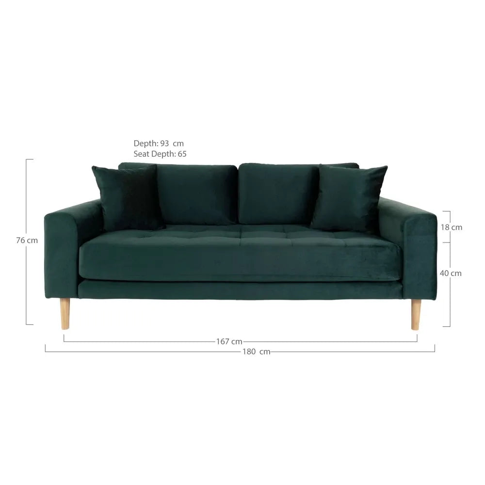 Canapea de 2 locuri cu picioare din lemn de fag maro tapitata cu Catifea Verde L180xH76cm Lido