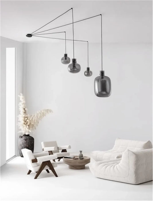 Lustra structura din Metal Negru si abajur din Sticla Fumuriu H240xL180cm IP20 CINZIA