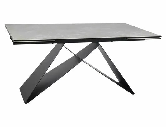 Masa Dreptunghiulara de 12 persoane din Sticla securizata+Ceramica Crem si Metal Negru mat L160-240xH77cm Westin