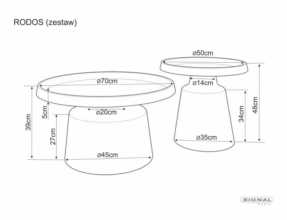 Set 2 masute de cafea din Metal Bej mat D70/50xH39/48cm Rodos