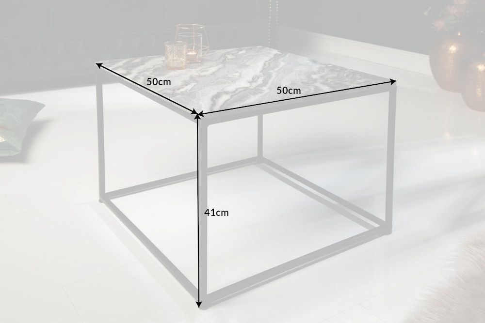 Masuta de cafea Patrata din Marmura si Metal Gri/Negru L50xH41cm Elements