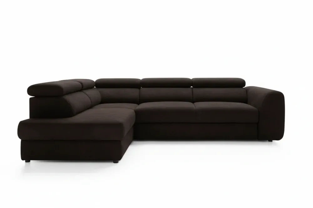 Colțar extensibil catifea Negru Bergamo L Maxi cu ladă depozitare – 285 × 207 cm