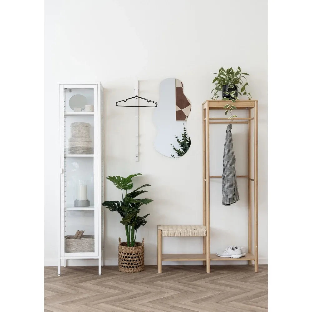 Dulap ingust cu 1 usa din Sticla si Metal Alb L40xH180cm Brisbane Slim