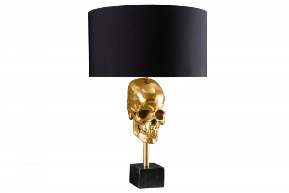 Veioza din Metal Auriu si Bumbac Negru H56xD40cm Skull