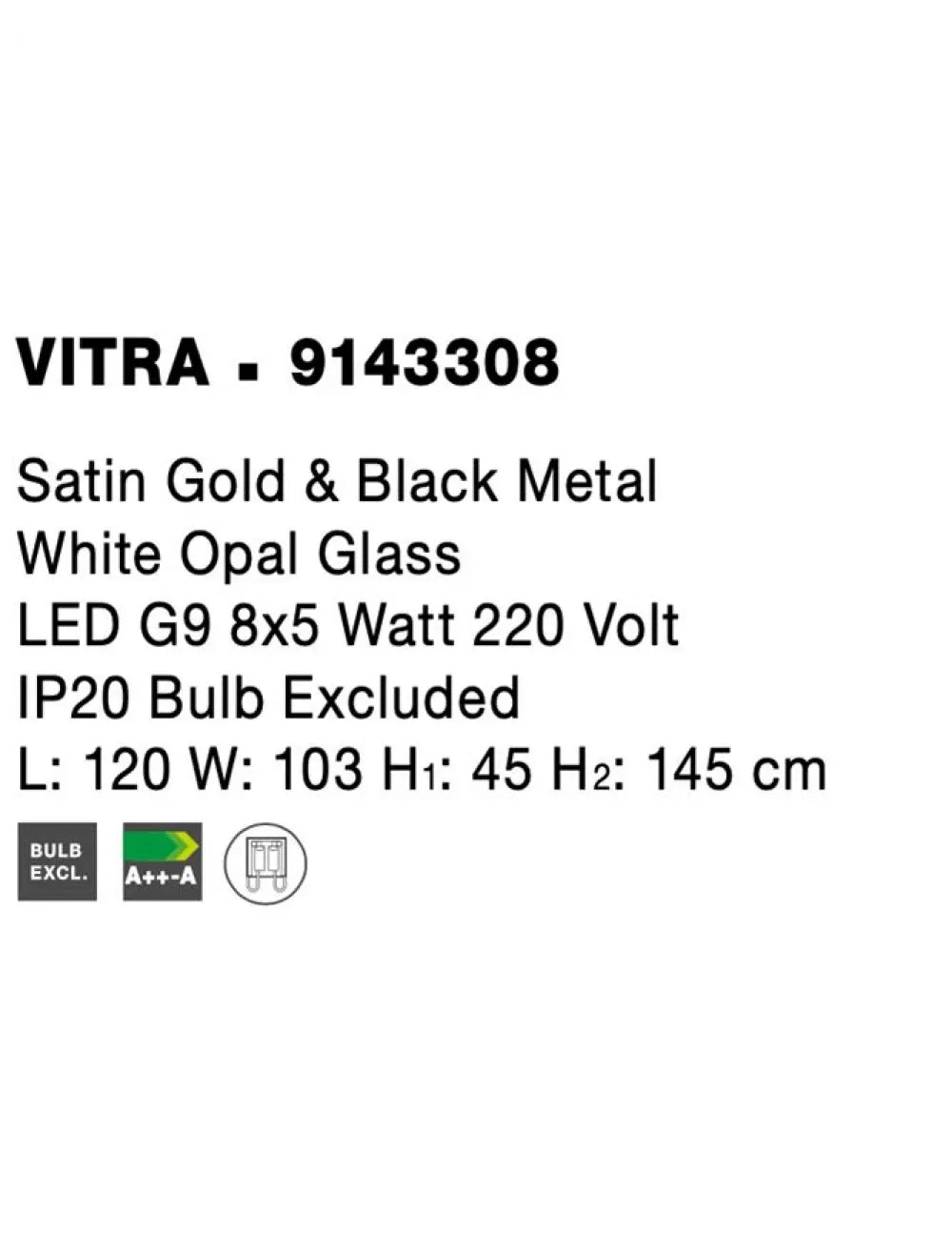 Lustra structura din Metal Negru/Auriu si abajur din Sticla Alb H145xL120cm IP20 VITRA