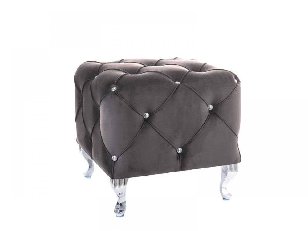 Taburet din Catifea si Metal Gri/Argintiu L50xH46cm Hestia