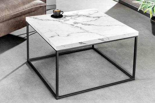 Masuta de cafea din MDF Alb cu efect de marmura si Metal Negru L60xH45cm Architecture