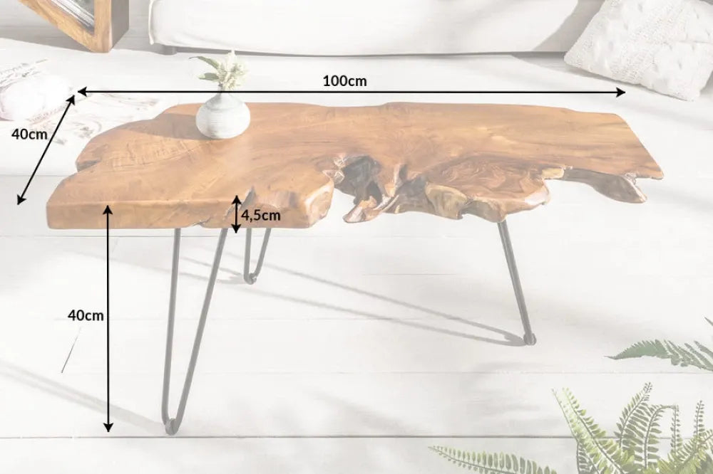 Masuta de cafea din Lemn de tec Maro si Metal Negru L100xH40cm Wild