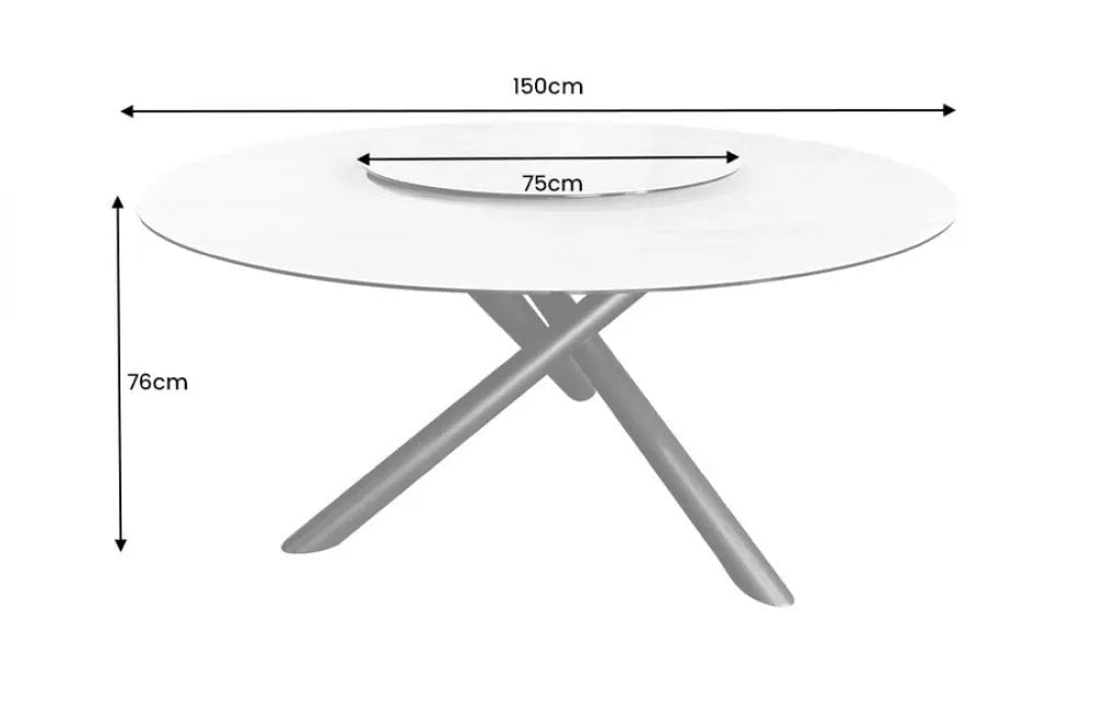 Masa rotunda din Ceramica Alb cu efect de marmura si Metal Negru D150xH76cm Spin