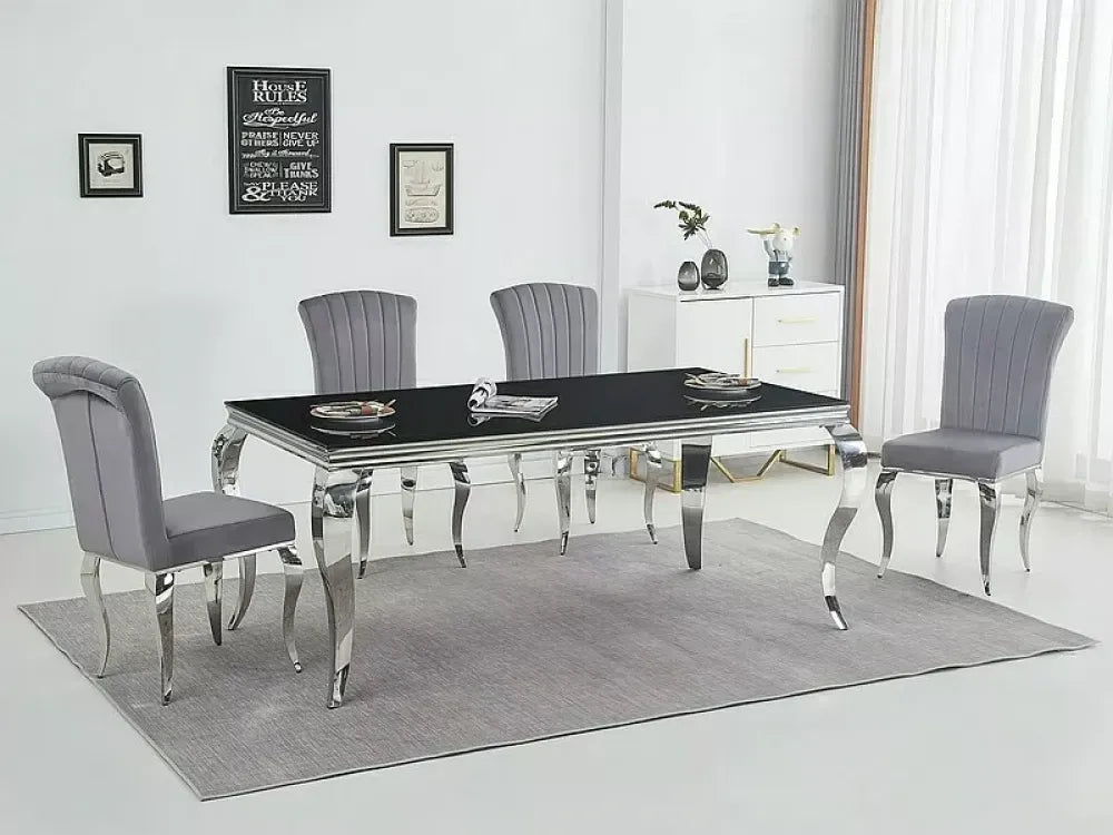 Masa din Sticla securizata Negru si Metal Argintiu L150xH75cm Prince