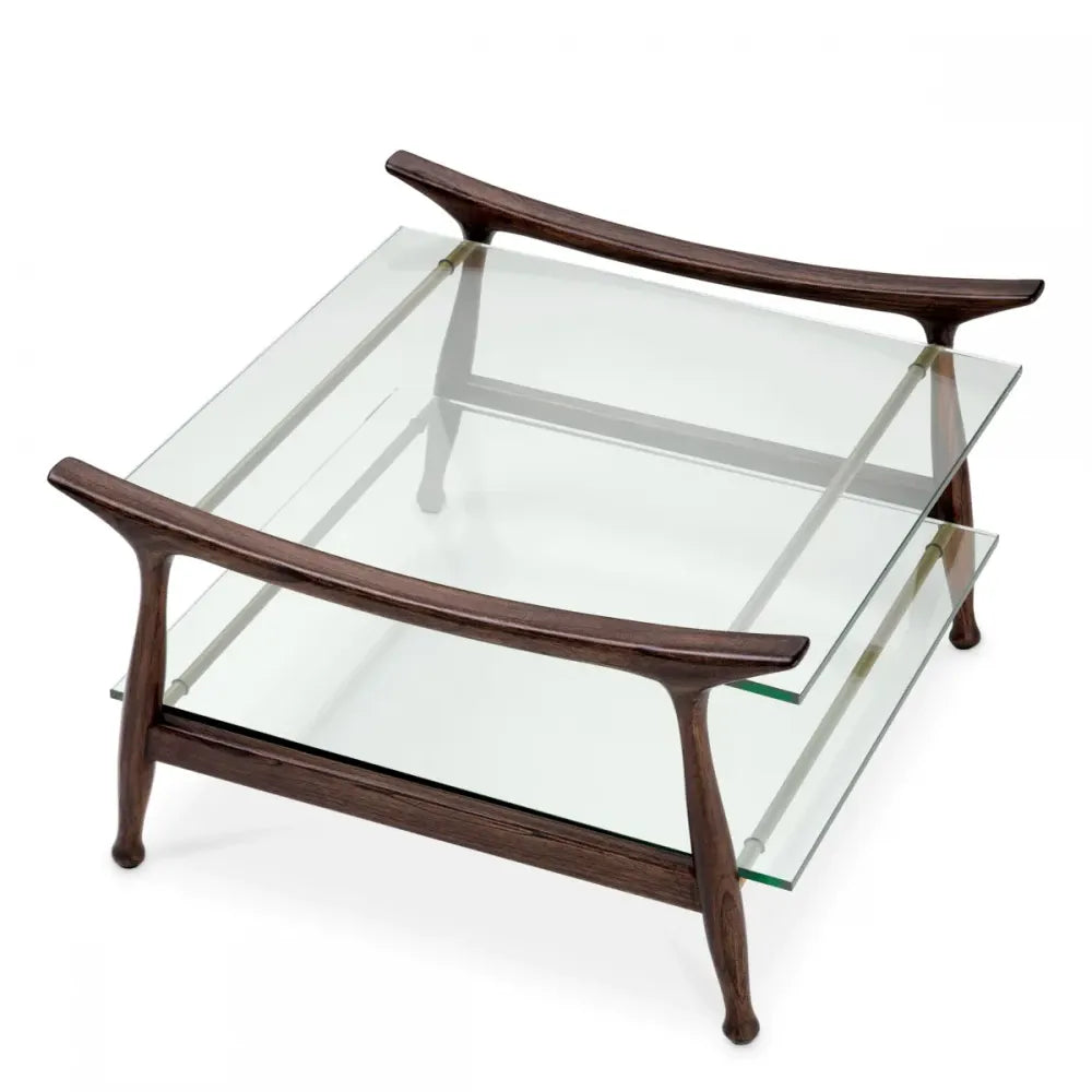 Masuta de cafea Patrata din Lemn de mindi Maro si Sticla Transparent L75.5xl74.5cm Manzo Eichholtz