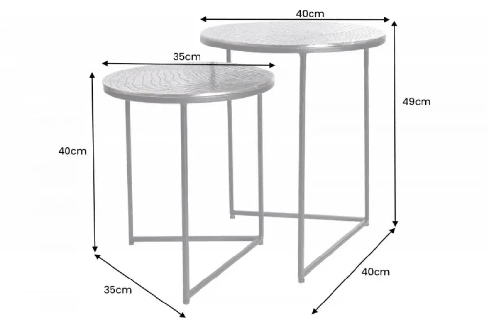 Set 2 masute laterale Rotunde din Metal Argintiu D35/40xH40/49cm Crocodile
