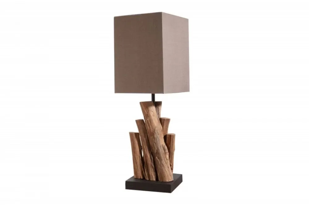 Veioza din Lemn Maro si Textil Gri H45xL20cm PureNature