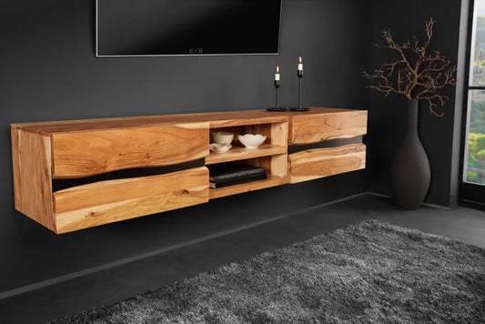 Comoda TV suspendata din Lemn de salcam Maro L160xH30cm AMAZONAS