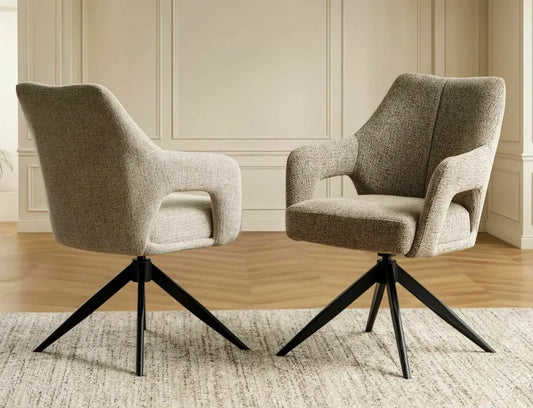 Scaun rotativ din Stofa Bej inchis si Metal Negru H86xL59xA65cm Olsen
