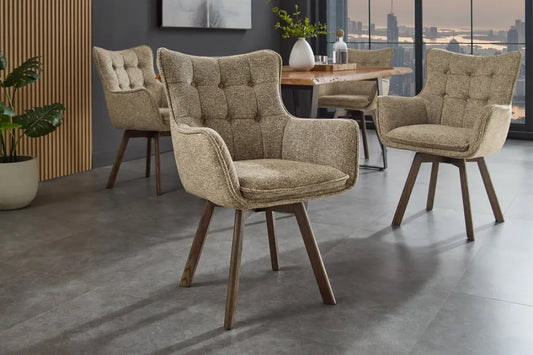 Set 2 scaune rotative tapitat cu Stofa Gri taupe si picioare din Lemn de stejar Maro H94xL58xA64cm THOR