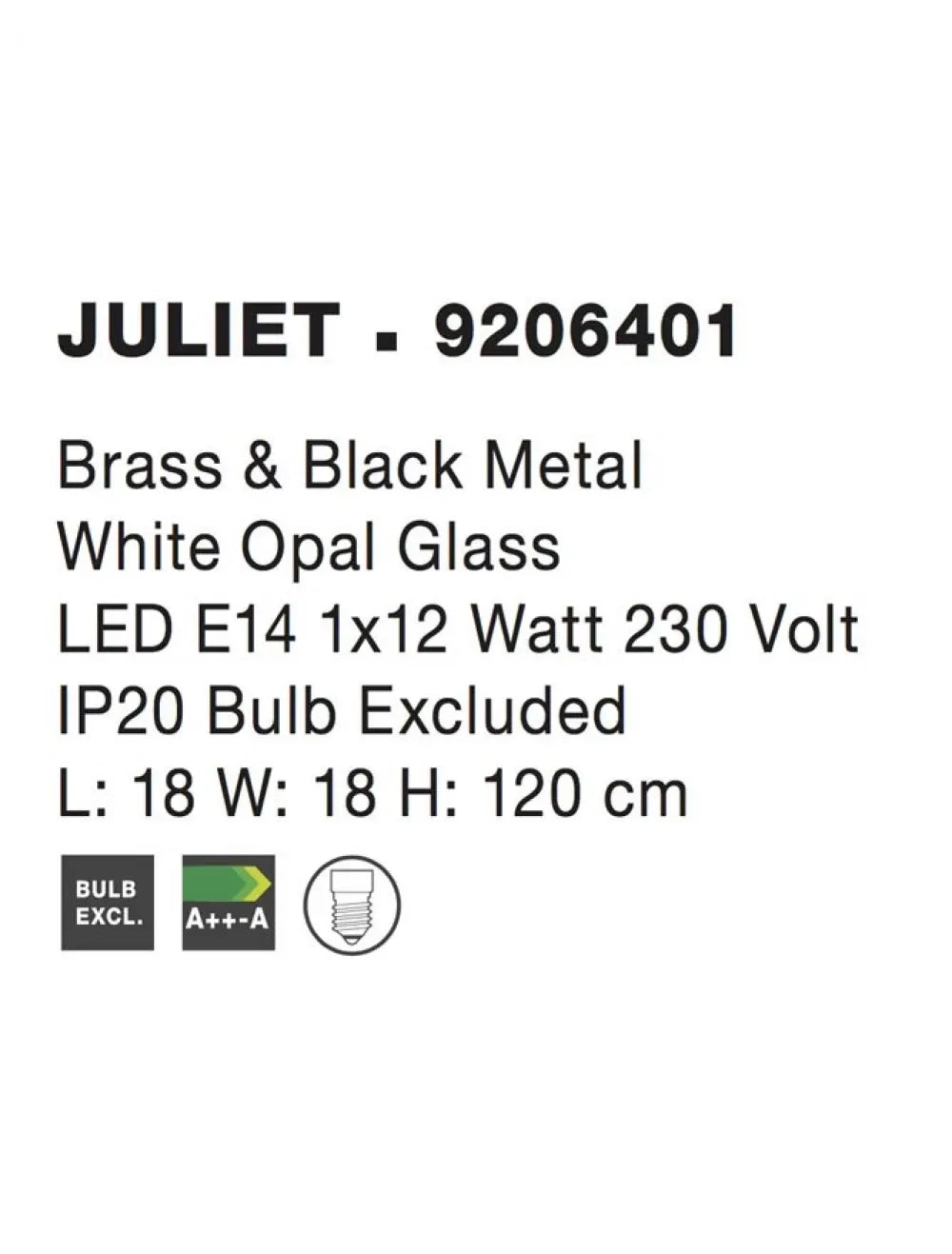 Pendul structura din Metal Negru/Auriu si abajur din Sticla Alb H120xL18cm IP20 JULIET
