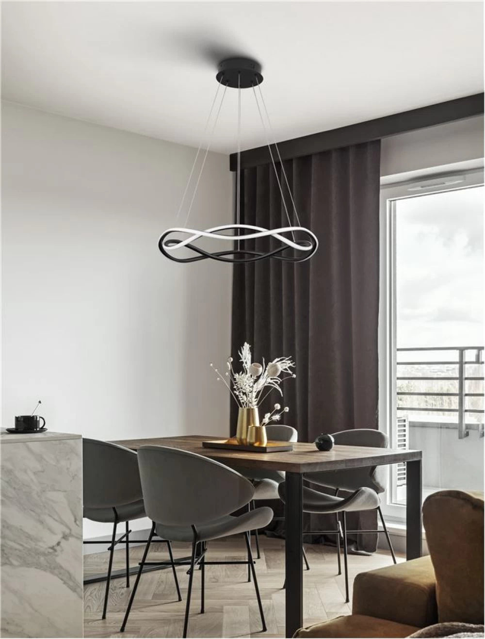 Lustre structura din Aluminiu Negru si abajur din Acrilic Alb H120xL45cm IP20 27W 1894lm 3000k JINAL