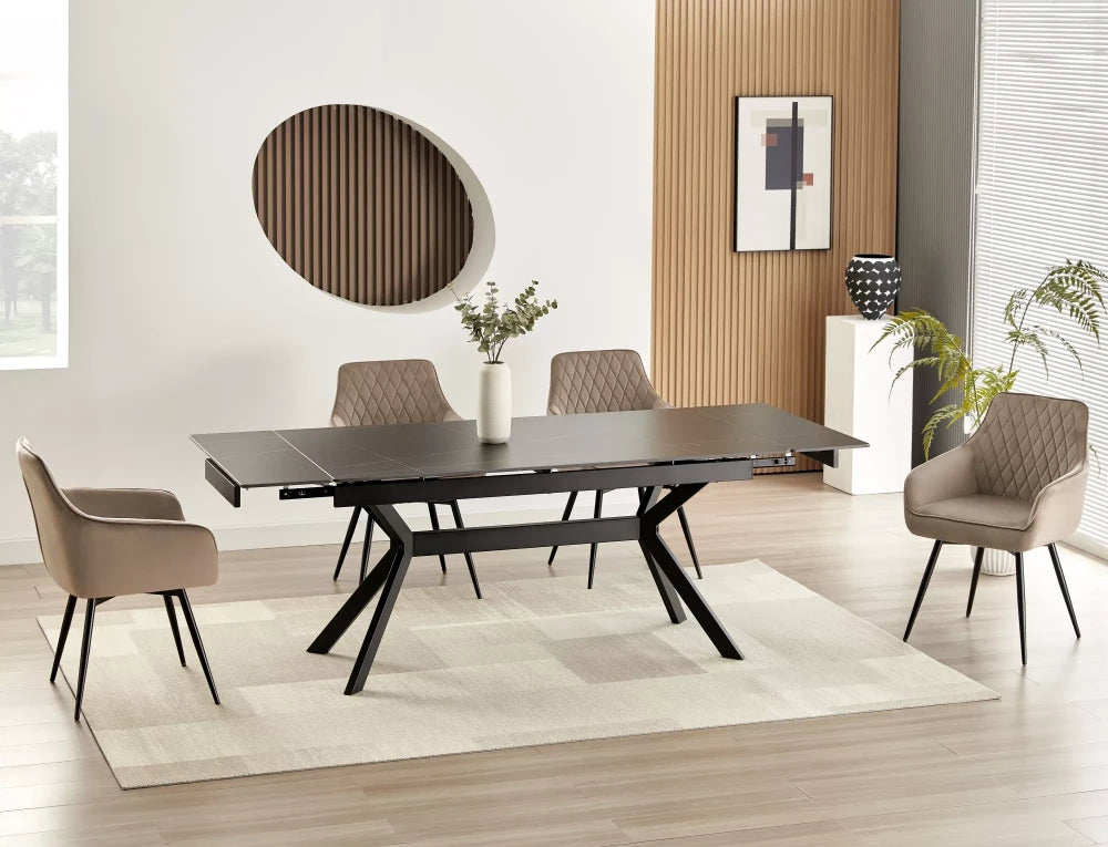 Masa extensibila din Ceramica Negru mat si Metal Negru L160-220xH75cm Imperia