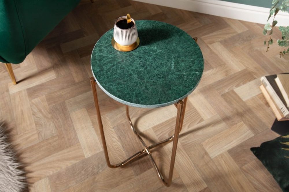 Masuta de colt rotunda din Marmura si Metal Verde/Auriu D35xH62cm Noble