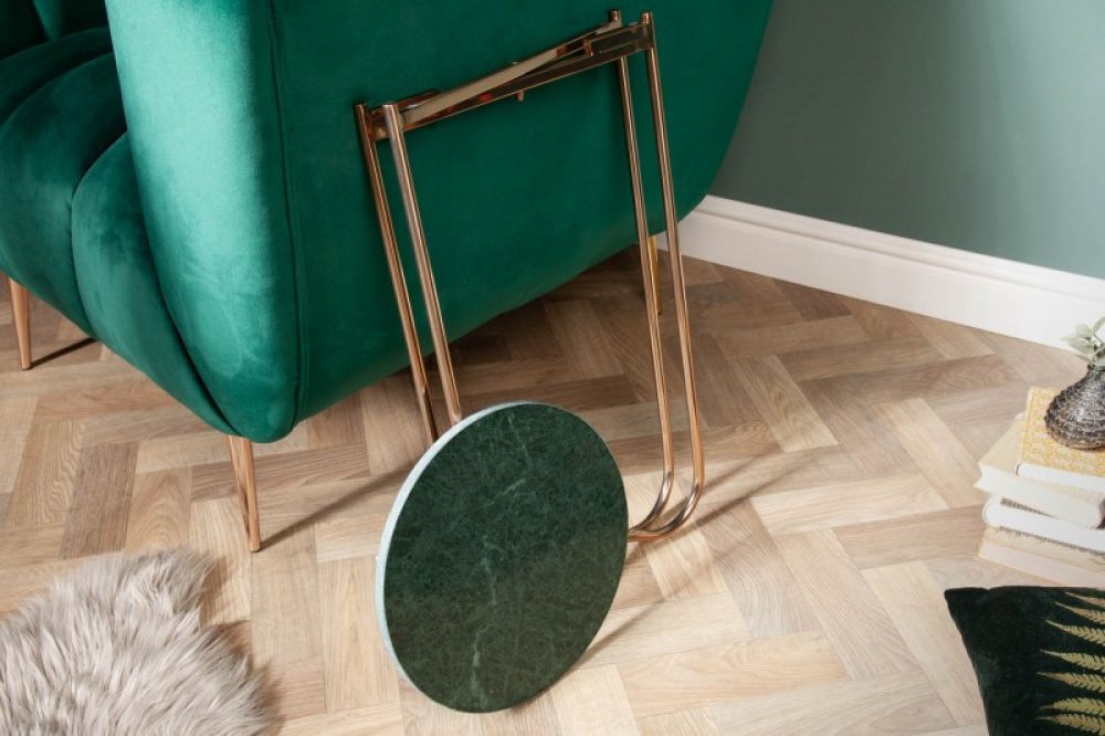Masuta de colt rotunda din Marmura si Metal Verde/Auriu D35xH62cm Noble
