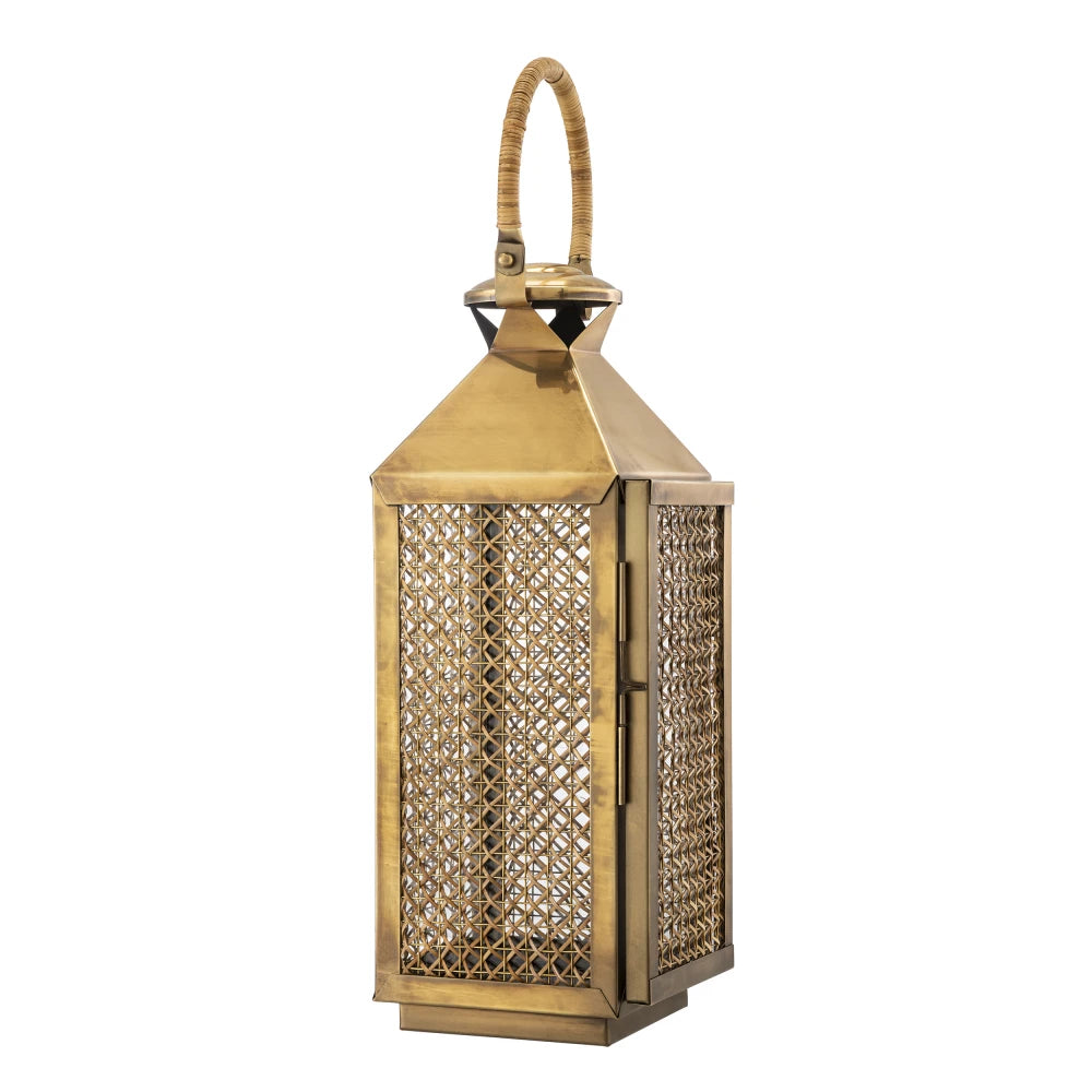 Suport lumanare din Metal/Ratan/Sticla Alama/Maro/Transparent L20xH67cm Festival S Eichholtz