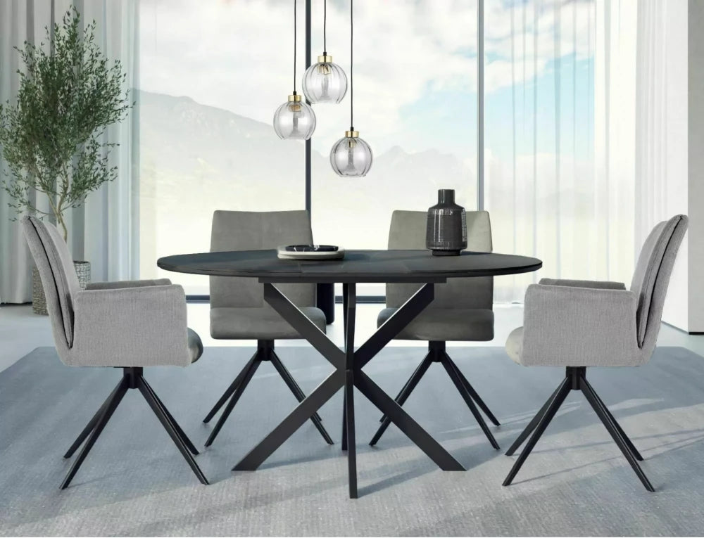 Masa extensibila din Ceramica Negru mat si Metal Negru L100-135xH75cm Gaston