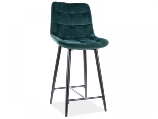 Scaun de insula tapitat cu Catifea Verde cu picioare din Metal Negru H92xL45xA37cm Chic