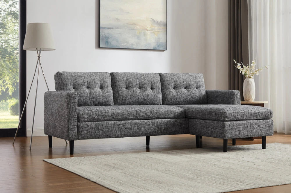 Coltar de 3 locuri tapitat cu Stofa Gri L220cm STOCKHOLM