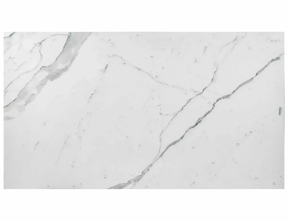 Masa extensibila din Sticla securizata+Ceramica Alb cu efect de marmura si MDF+Furnir de stejar Maro L180-240xH76cm Dolce