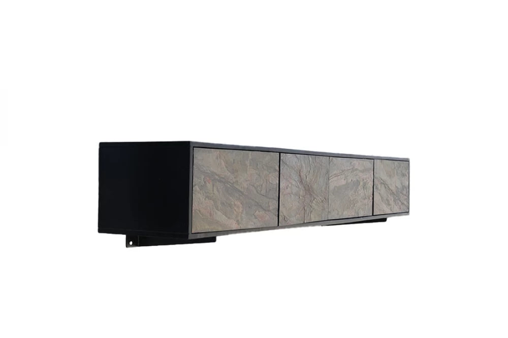 Comoda TV suspendata din Lemn de salcam Negru L200xH29cm MOUNTAIN SOUL